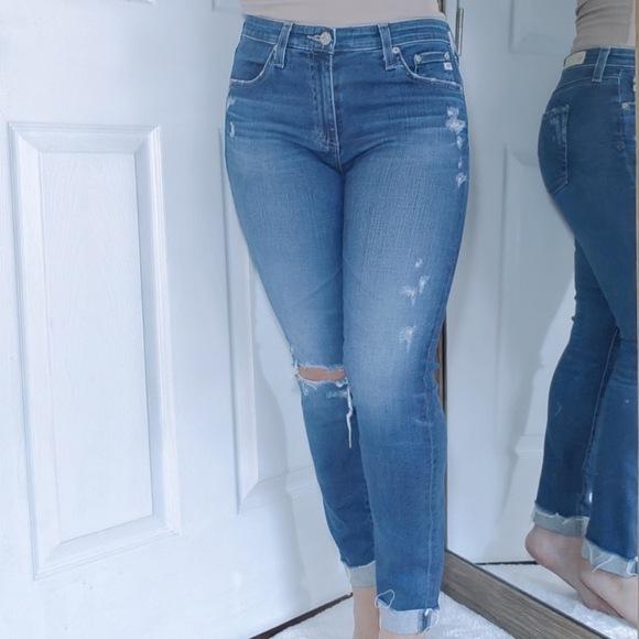 Ag Adriano Goldschmied Denim - Adriano Goldschmied Womens Sz 4 The Prima Roll Up Jeans Blue Distressed Mid Rise